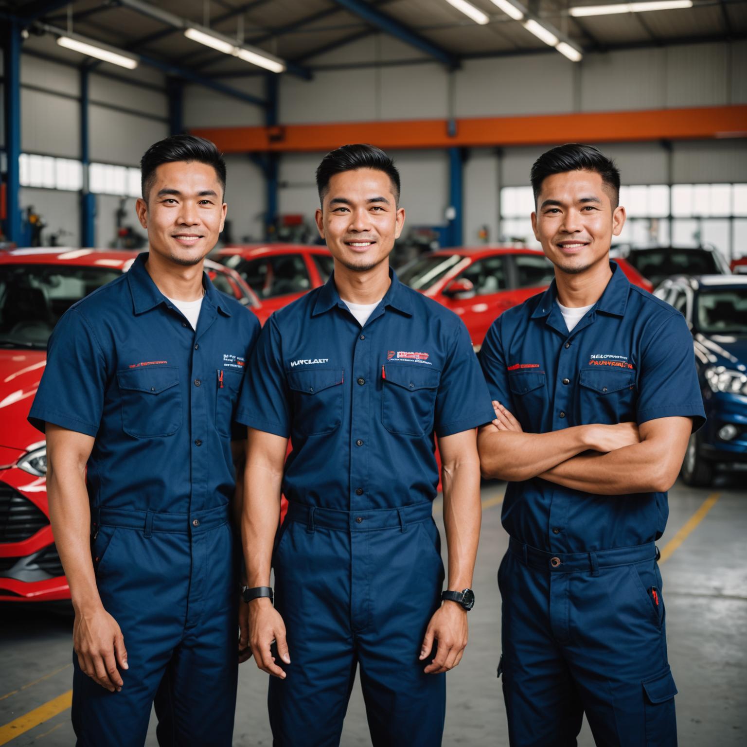 STACOM Auto Care technicians in workshop overalls