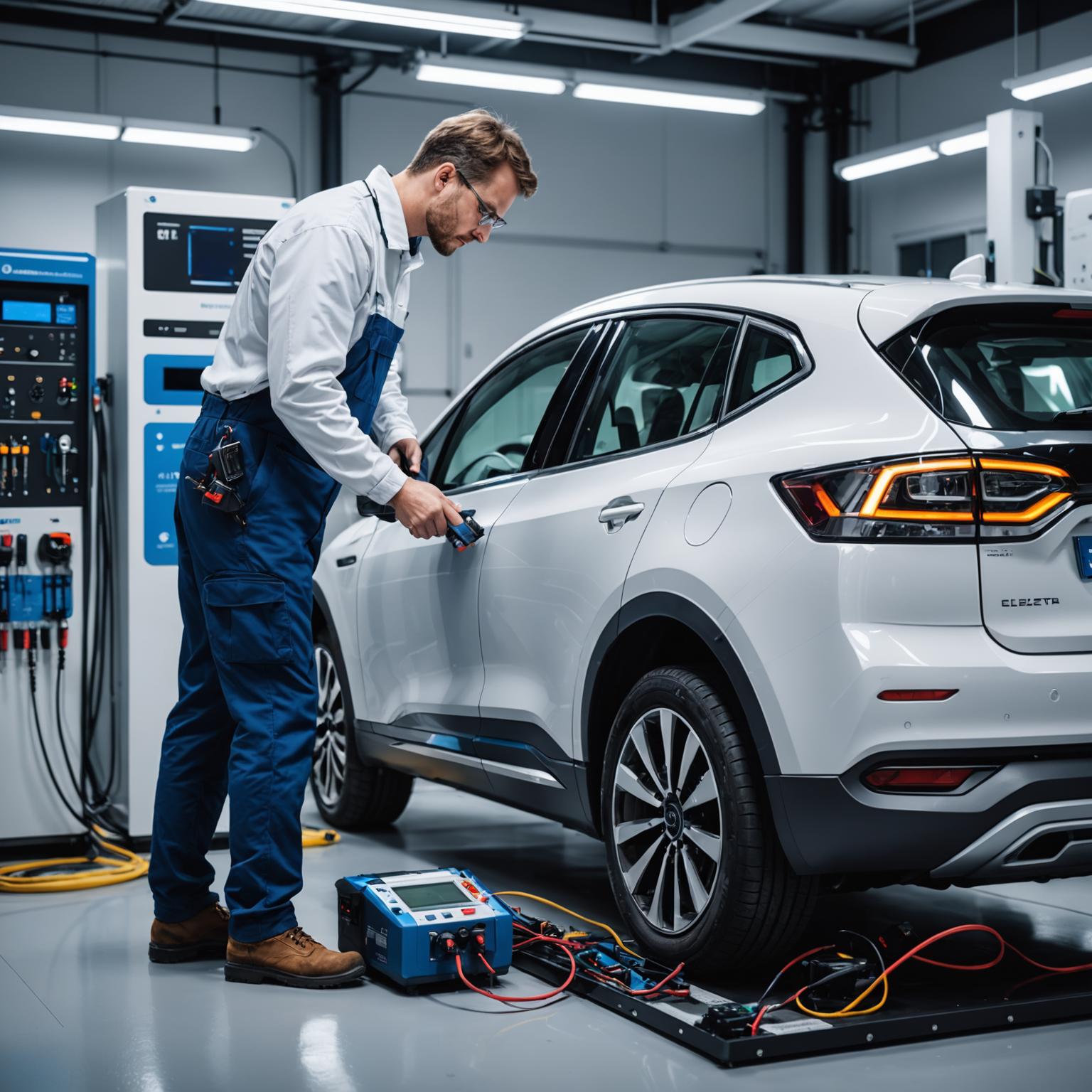 Hybrid vehicle battery inspection in workshop