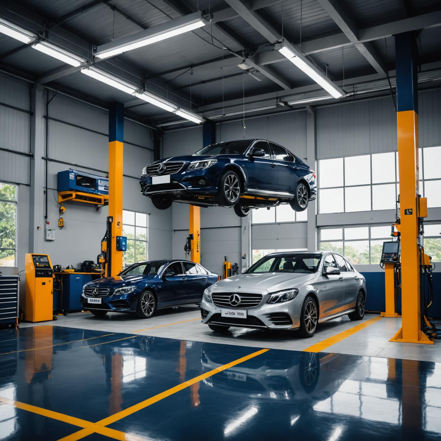STACOM workshop technicians servicing a sedan